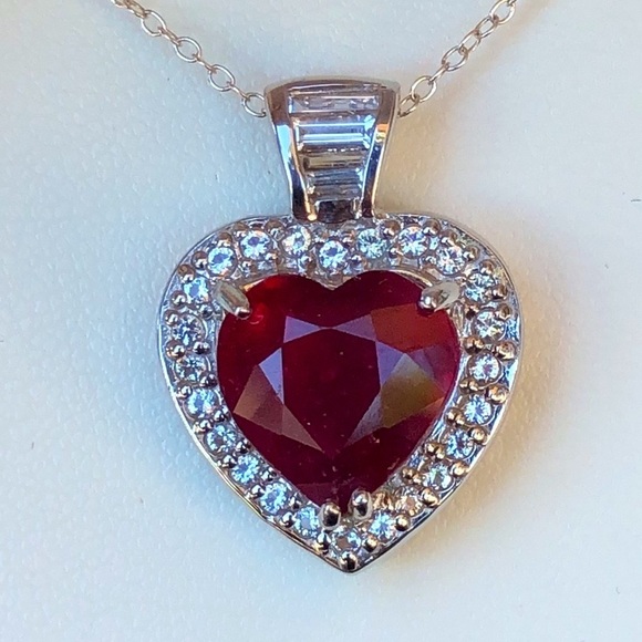 Ruby & Topaz Sterling Silver Heart Pendant Necklace - Picture 9 of 14